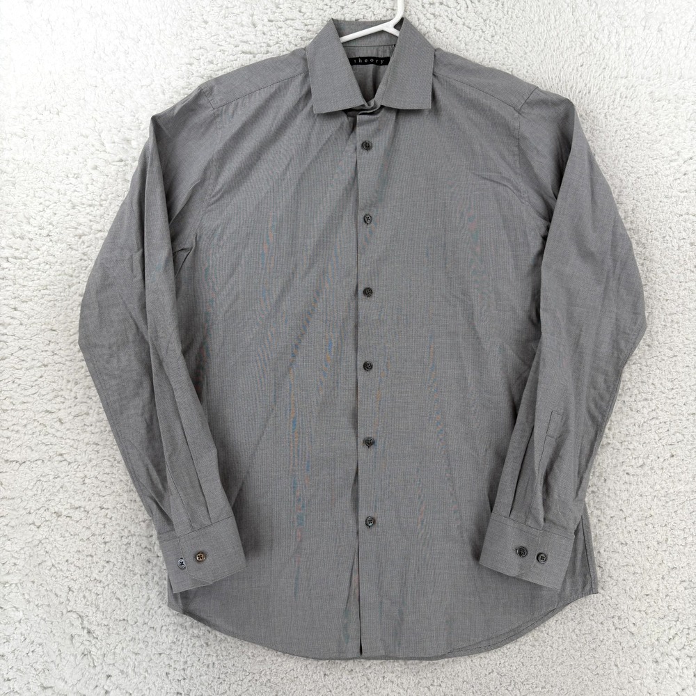Theory Mens Dress Shirt 15.5 32/33 Gray Check Regular Fit Long Sleeve Creke